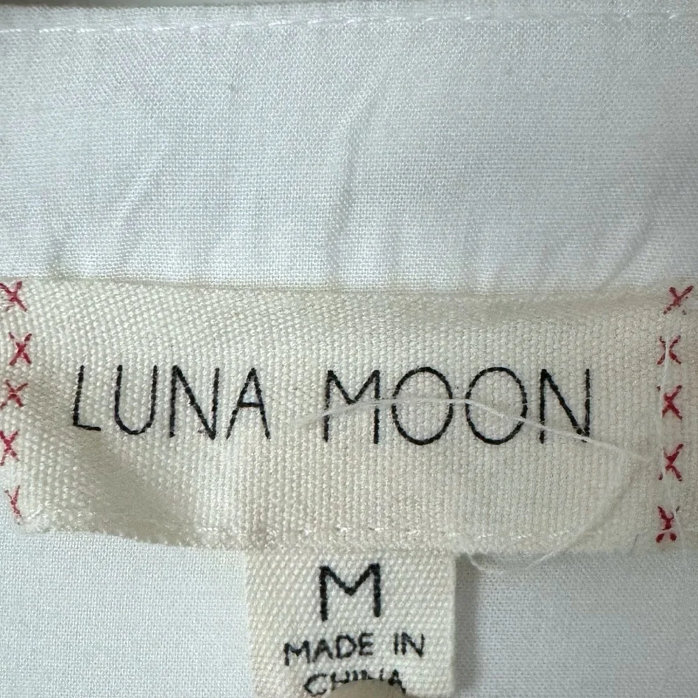Luna Moon Floral Embroidered Tunic Top M Ivory Boho Sheer Roll Tab Sleeves Swim - Picture 3 of 11